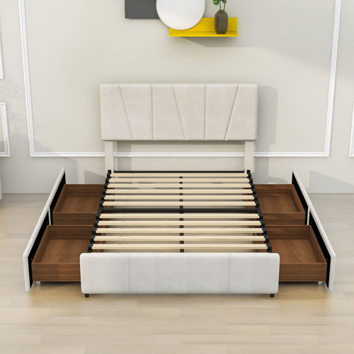 Latitude Run® Upholstery Platform Bed with Four Drawers Wayfair